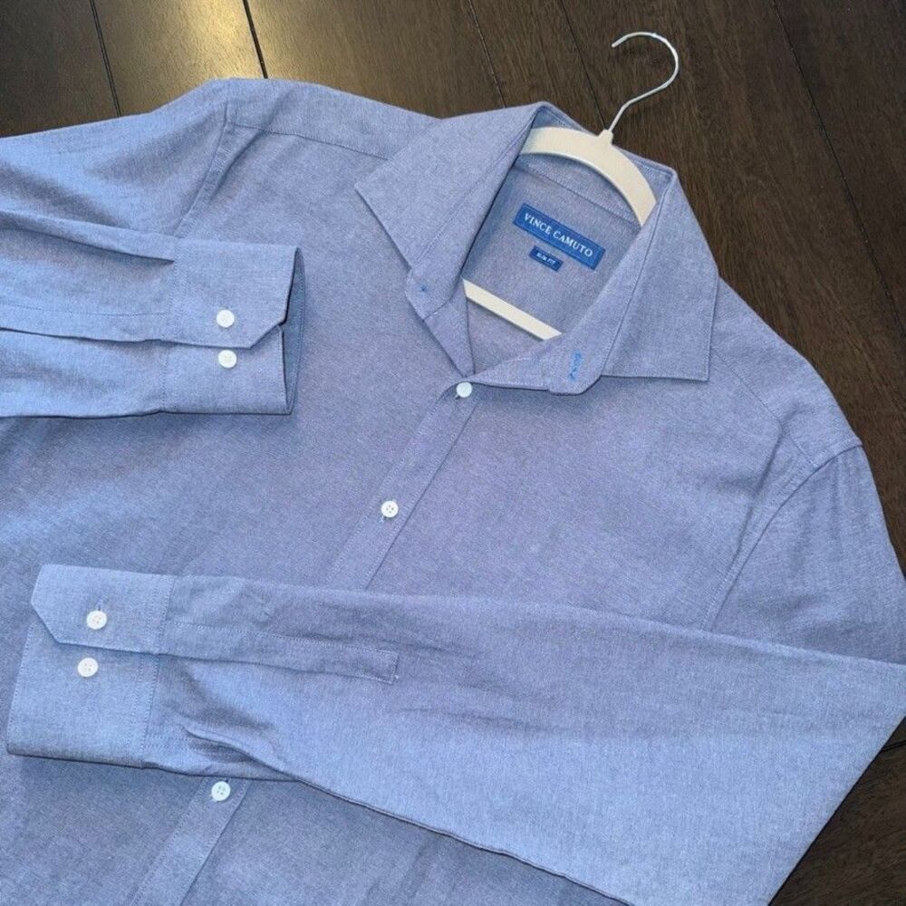 Vince Camuto Button Down Blue Long Sleeve Size 15.5 34/35 Slim Fit Button Up